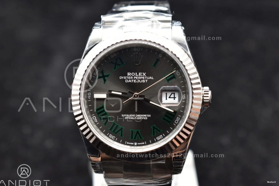 Best VS3235 Oyster 904L Gray 41 Bracelet DateJust VSF Edition Roman Green Dial SS 1:1 on 126330 0204